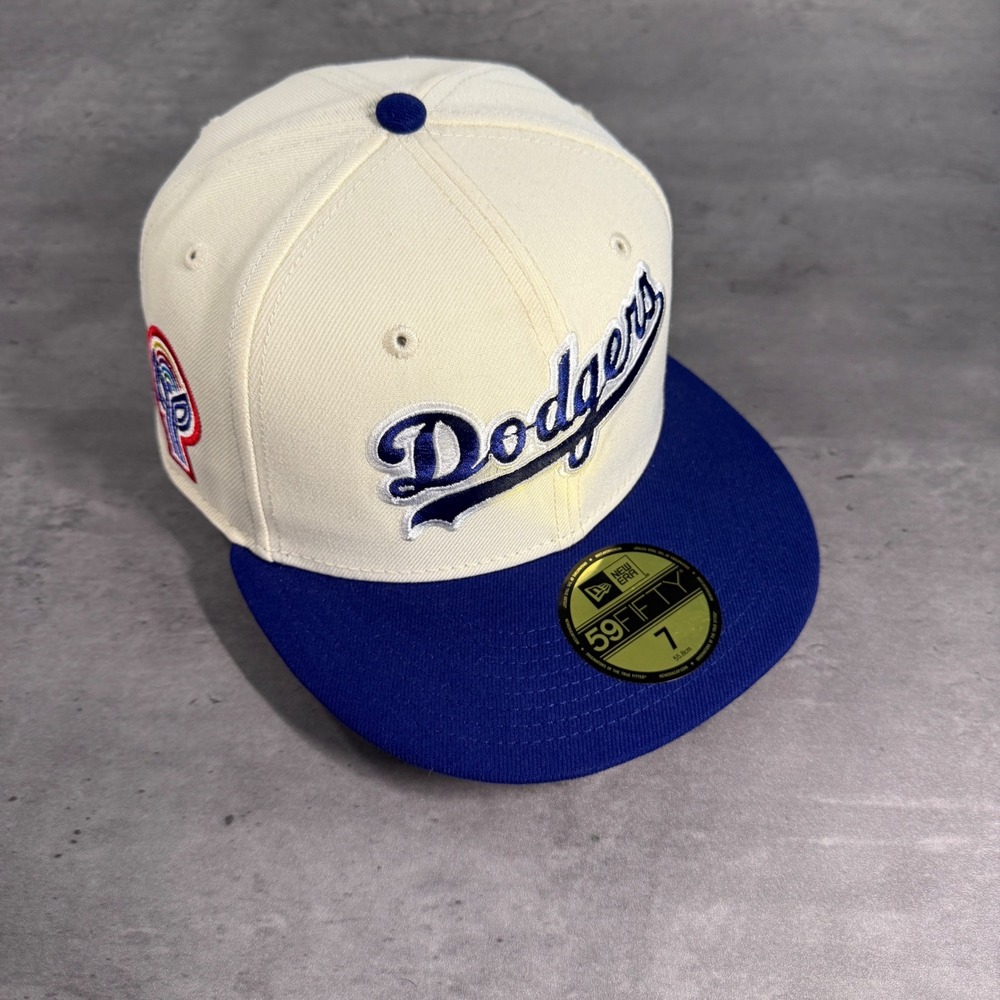 New Era Los Angeles Dodgers Hat Cream Blue Bicentennial Patch 59Fifty Fitted Cap